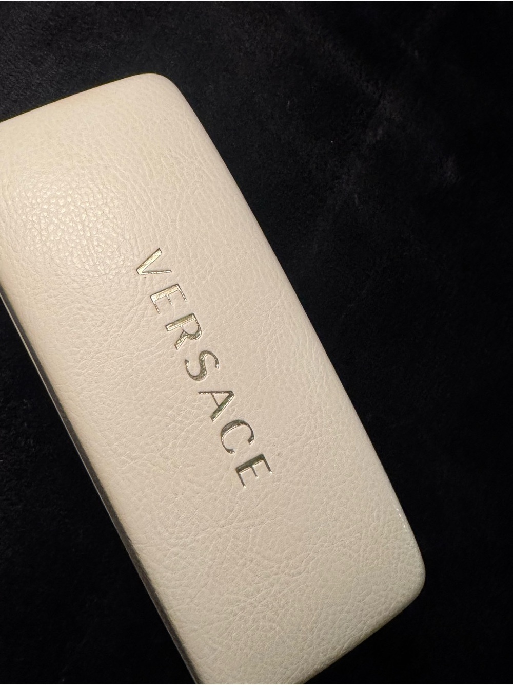 Versace Cream faux Leather Sunglasses Case with Gold Logo only the case